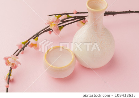 Japanese sake hot sake pink background Japanese sake hot sake pink background 109438633