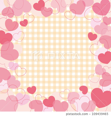 Cute heart illustration banner frame/square, pink, yellow gingham check 109439465