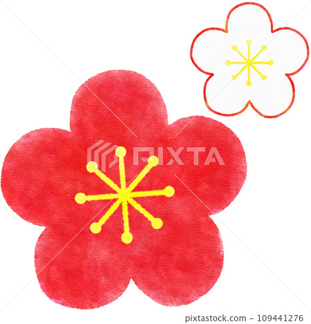 Simple watercolor illustration of red plum (Hibai) flower material for New Year's cards Simple watercolor illustration of red plum (Hibai) flower material for New Year's cards 109441276