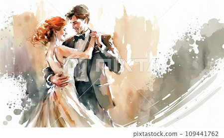 Wedding dance: A scene in which the bride and groom perform a ballroom dance. A gorgeous and romantic atmosphere. Wedding dance: A scene in which the bride and groom perform a ballroom dance. A gorgeous and romantic atmosphere. 109441762