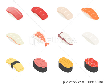 各種壽司圖示的插圖集 109442481