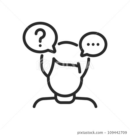 Dementia Icon. Thin Linear Illustration of Forgetful Person with Question Marks, Representing Cognitive Decline and Memory Loss. Isolated Outline Vector Sign. Dementia Icon. Thin Linear Illustration of Forgetful Person with Question Marks, Representing Cognitive Decline and Memory Loss. Isolated Outline Vector Sign. 109442709