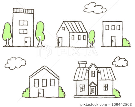 簡單的塗鴉風格插圖集的房子 109442808