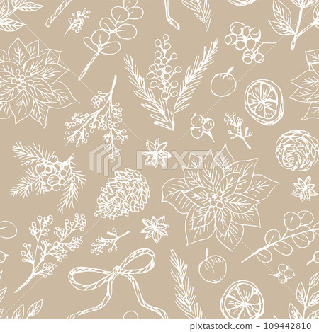 Christmas natural botanical seamless pattern Christmas natural botanical seamless pattern 109442810