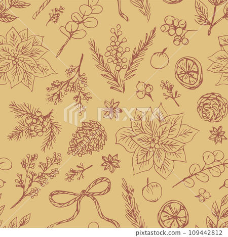 Christmas natural botanical seamless pattern 109442812