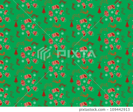 A Sweet and Simple Pattern with Snowflakes on Green 109442913