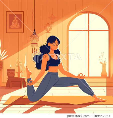 Woman doing yoga at home Woman doing yoga at home 109442984