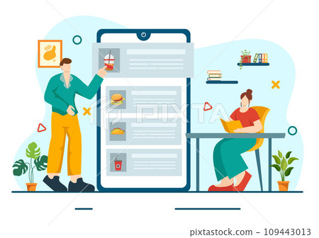 Online Food Delivery Vector Illustration with Order Food on the Phone and it will be Delivered According to the Destination in Flat Cartoon Background 109443013