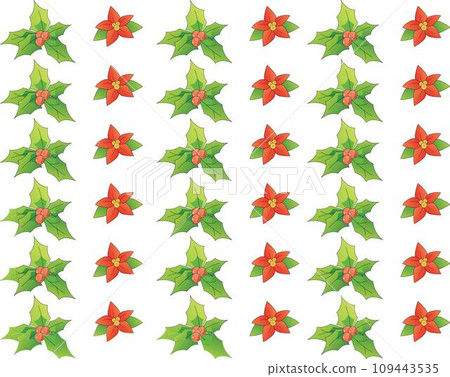 Seamless red and green Christmas Pointsettia and the green leaves on the white background. 109443535