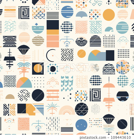 簡單可愛的手繪幾何圖案，帶有日本主題。 109443610