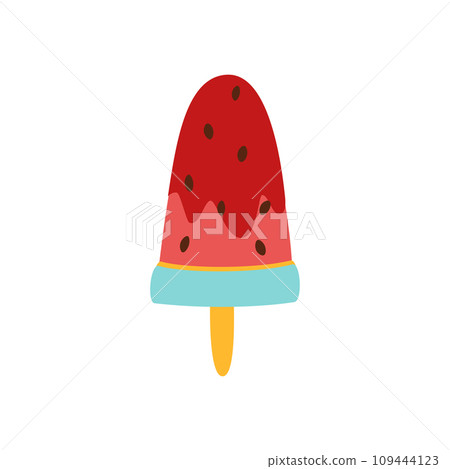 Colorful watermalon ice cream on a stick vector illustration. Color minimalistic summer illustration 109444123
