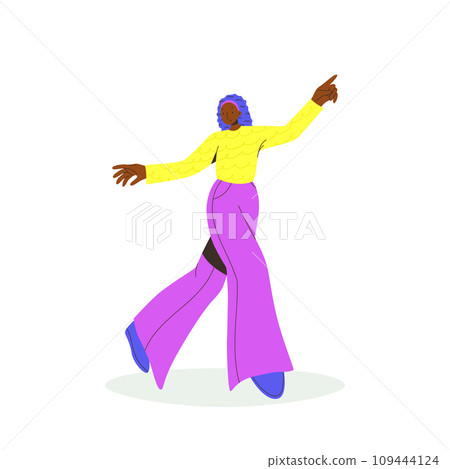 Young black-skinned woman in trendy colorful flat style. Vector illustration. International day of young people 109444124