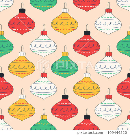 Christmas holiday seamless pattern with Christmas tree decoration. Vector illustration. Modern style Christmas and Happy New Year background Christmas holiday seamless pattern with Christmas tree decoration. Vector illustration. Modern style Christmas and Happy New Year background 109444220