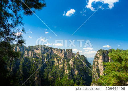 Awesome view of natural quartz sandstone pillars of the Tianzi Mountains (Avatar Mountains) in the Zhangjiajie National Forest Park ( Wulingyuan), Hunan Province, China. Fabulous landscape.this 109444406