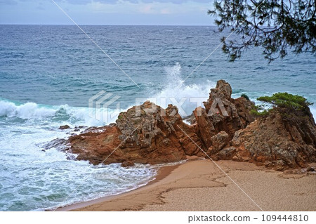 Beach in Lloret de Mar, Costa Brava, Catalonia, Spain. 109444810