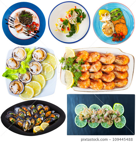 Seafood meals isolated on white 109445488