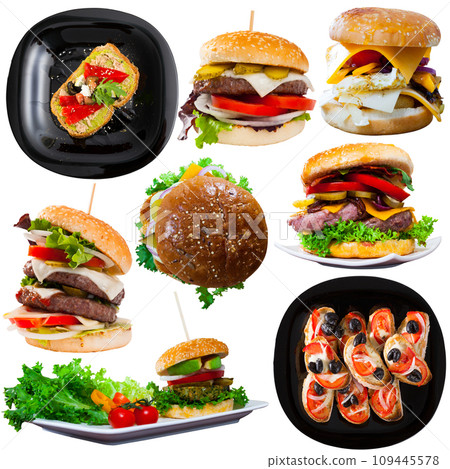 Set of various burgers and sandwiches 109445578