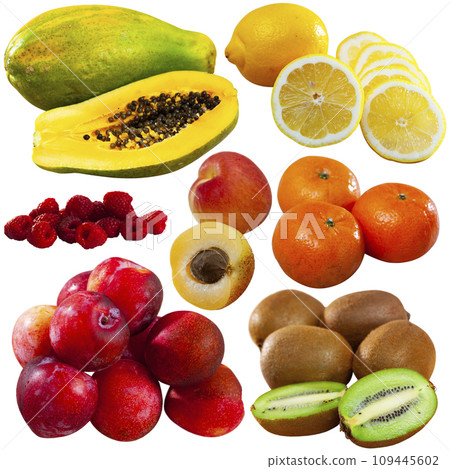 Set of assorted fruits isolated on white Set of assorted fruits isolated on white 109445602