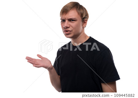 Smart Caucasian fair-haired teenager guy comes up with an idea 109445882