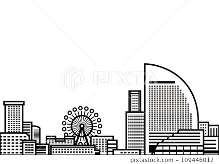 橫濱港未來的景色。簡單可愛的線條畫。 109446012