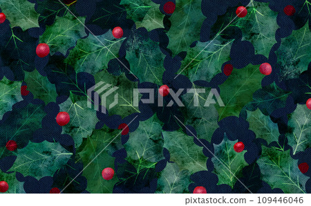 冬青水彩背景插畫,聖誕節背景畫 冬青水彩背景插畫,聖誕節背景畫 109446046