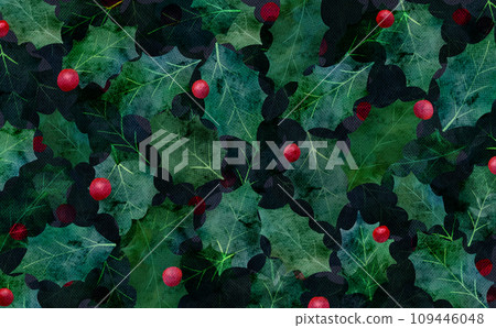 冬青水彩背景插畫,聖誕節背景畫 冬青水彩背景插畫,聖誕節背景畫 109446048