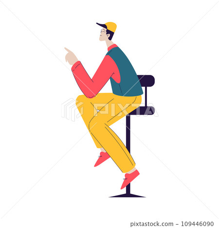 Cinema with Man Character Sit on Chair Engaged in Movie Shooting Vector Illustration Cinema with Man Character Sit on Chair Engaged in Movie Shooting Vector Illustration 109446090