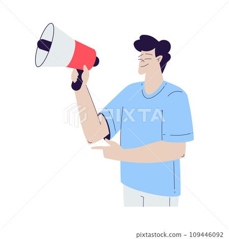 Cinema with Man Character with Megaphone Engaged in Movie Shooting Vector Illustration 109446092