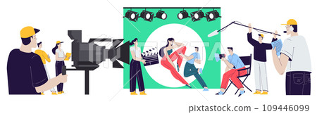 Cinema and Movie Shooting with People Character Cast and Operator Vector Illustration Cinema and Movie Shooting with People Character Cast and Operator Vector Illustration 109446099