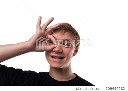 Headshot portrait of a positive handsome blond teenager guy Headshot portrait of a positive handsome blond teenager guy 109446282
