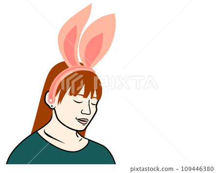 一個長著兔子耳朵的女人。我閉上眼睛,張開耳朵聆聽。 一個長著兔子耳朵的女人。我閉上眼睛,張開耳朵聆聽。 109446380