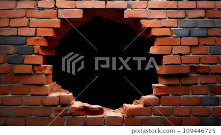 磚牆上的一個大洞。 AI生成影像 磚牆上的一個大洞。 AI生成影像 109446725