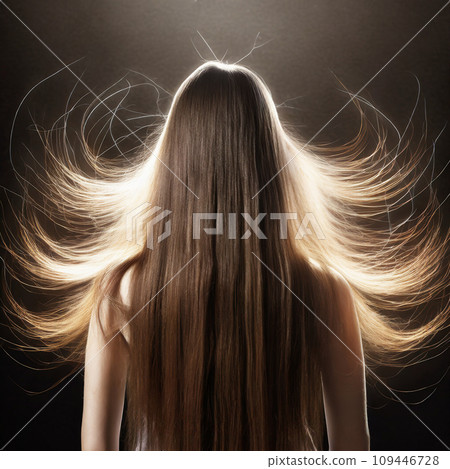 The back view of long hair charged with static electricity. AI generated image 109446728