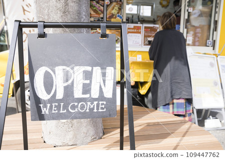 Rear view of a woman shopping in a kitchen car Rear view of a woman shopping in a kitchen car 109447762