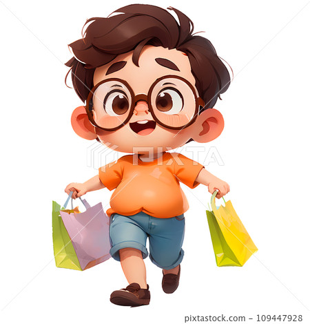 Boy with Glasses holding shopping bag Cartoon 109447928