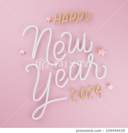 3D Mery Christmas and Happy New Year calligraphy greeting card background. 109448430