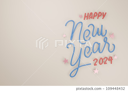 3D Mery Christmas and Happy New Year calligraphy greeting card background. 109448432