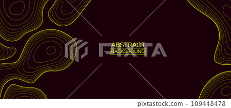 Black abstract line background. Topographic contour map concept. Yellow linear terrain outline pattern. Geographic design template wallpaper for poster, banner, print, booklet. Vector illustration Black abstract line background. Topographic contour map concept. Yellow linear terrain outline pattern. Geographic design template wallpaper for poster, banner, print, booklet. Vector illustration 109448478