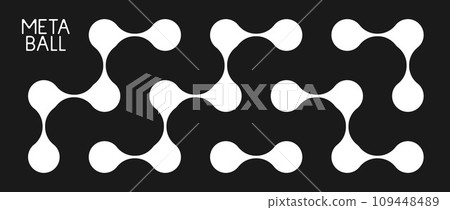 Black and white meta balls set. Connected morph dots. Liquid blobs pattern collection. Thin integration abstract concept. Rounded design elements bundle for logo, icon, tag, emblem, poster. Vector 109448489
