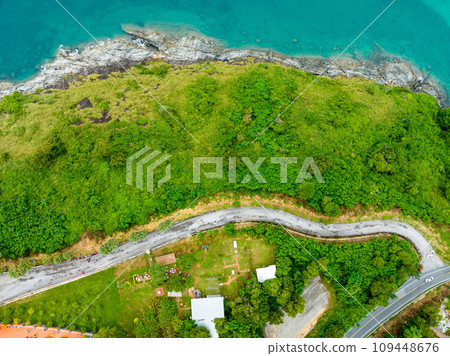 Aerial view seashore with mountains at Phuket Thailand, Beautiful seacoast view at open sea in summer season,Nature recovered Environment and Travel background Aerial view seashore with mountains at Phuket Thailand, Beautiful seacoast view at open sea in summer season,Nature recovered Environment and Travel background 109448676