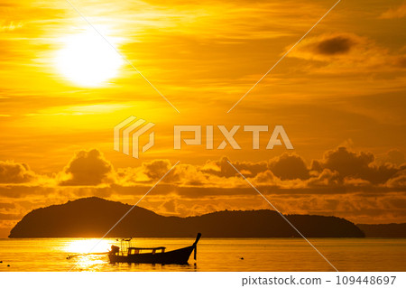 Amazing sunset or sunrise sky over sea landscape,Beautiful colorful light of nature with boats in the sea,Majestic nature view seascape Amazing sunset or sunrise sky over sea landscape,Beautiful colorful light of nature with boats in the sea,Majestic nature view seascape 109448697