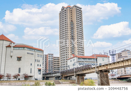 Takarazuka City, Hyogo Prefecture, Takarazuka cityscape on a sunny day, Takarazuka Grand Theater and Hankyu Railway Takarazuka City, Hyogo Prefecture, Takarazuka cityscape on a sunny day, Takarazuka Grand Theater and Hankyu Railway 109448756