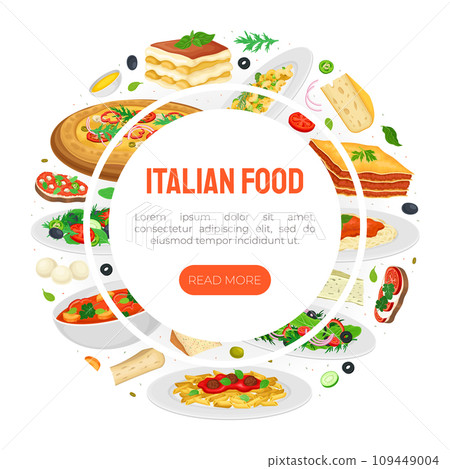 Italian Food Banner Design with Dish and Served Meal Vector Template 109449004