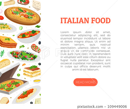 Italian Food Banner Design with Dish and Served Meal Vector Template 109449006
