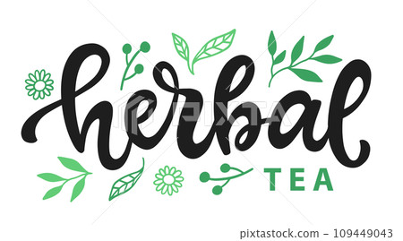 Herbal tea vector logo badge hand ink lettering Herbal tea vector logo badge hand ink lettering 109449043