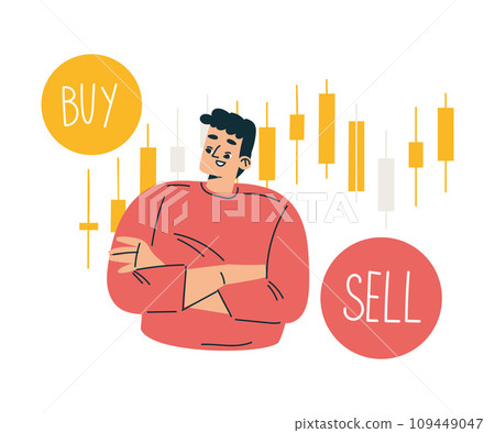 Investment in Stock with Man Character at Candlestick Trading Gaining Profit Vector Illustration Investment in Stock with Man Character at Candlestick Trading Gaining Profit Vector Illustration 109449047