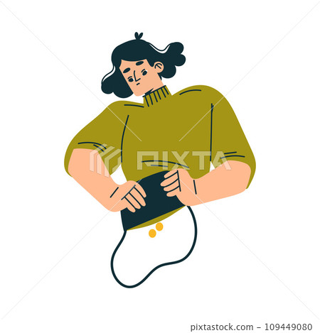 Poor Woman Character with Empty Wallet Having No Money Vector Illustration 109449080