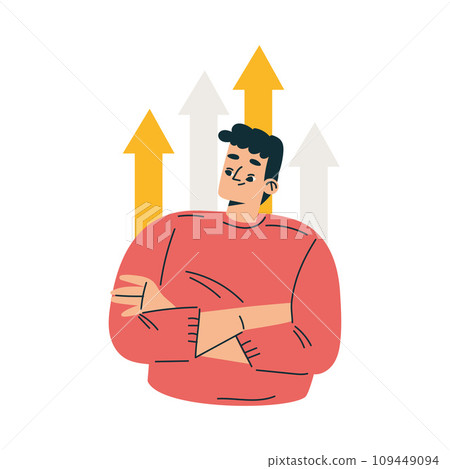 Investment in Stock with Man Character with Arrow Up Trading Gaining Profit Vector Illustration 109449094