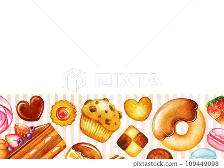 Watercolor sweets and striped background Watercolor sweets and striped background 109449098