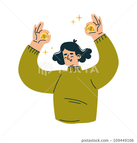 Investment in Stocks with Woman Character Holding Shining Coin Trading Gaining Profit Vector Illustration Investment in Stocks with Woman Character Holding Shining Coin Trading Gaining Profit Vector Illustration 109449106